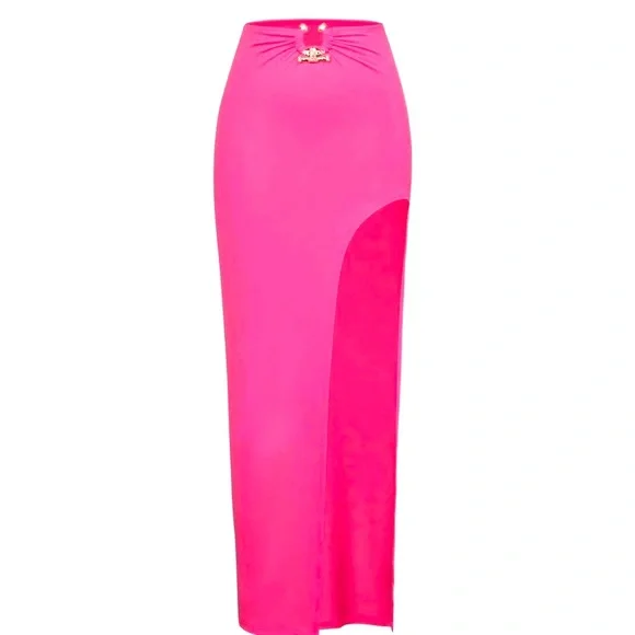 ☀️ Neon Pink Asymmetrical Skirt & Orange Bandeau Top 💕 - Picture 4 of 6